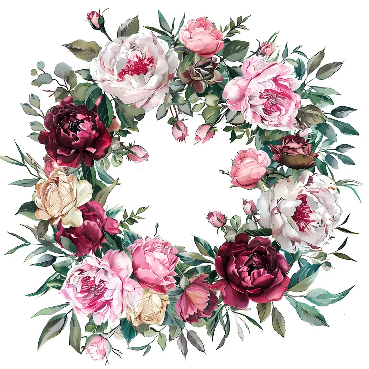 Pink and White Flower Wreath with Mixed Blooms