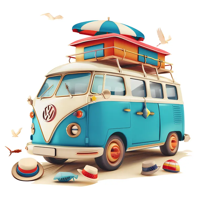 Blue Vintage Van Ready for Vacation
