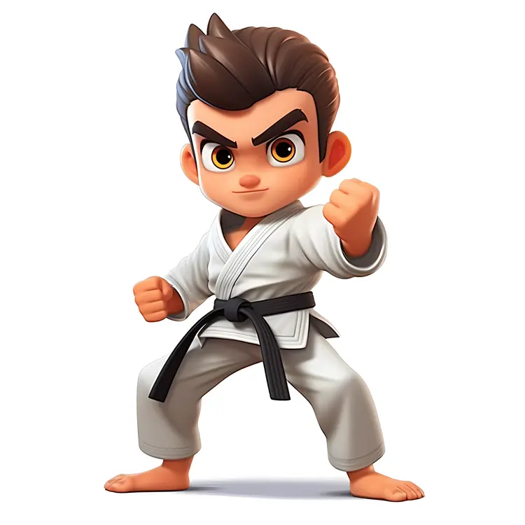 Determined Karate Kid in White Gi