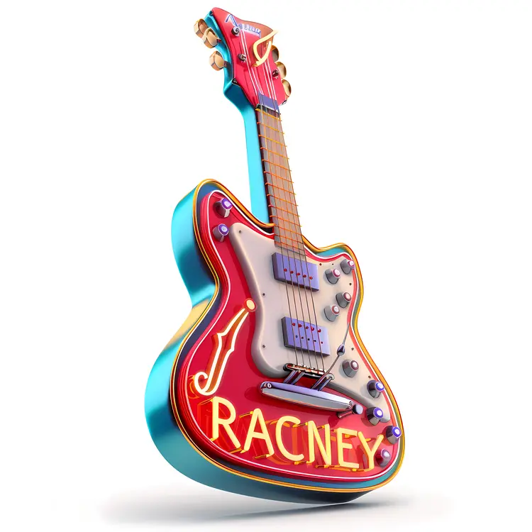 Colorful Electric Guitar with 'Racney' Text