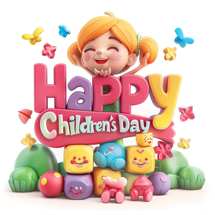 Happy Children's Day with Girl and Toys