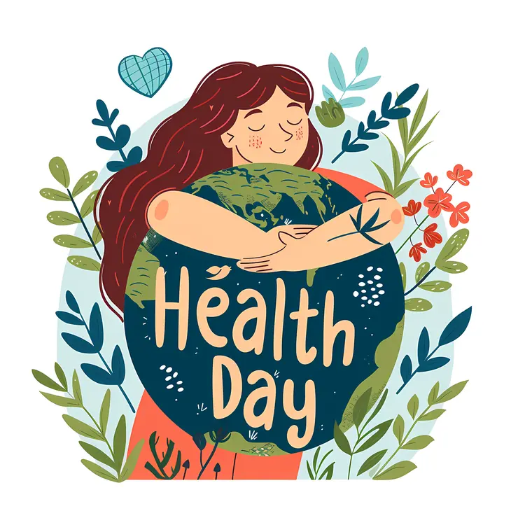 Health Day with Woman Hugging Earth