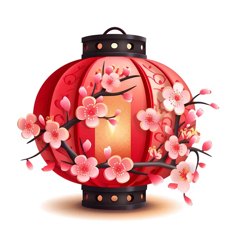 Red Lantern with Cherry Blossoms for Chinese New Year