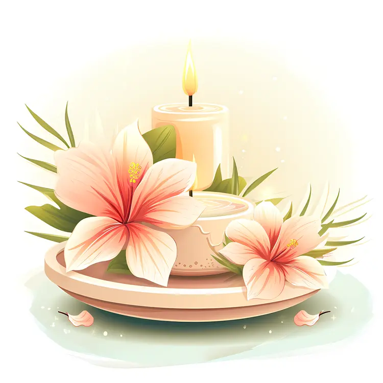 Candles and Flowers on Plate