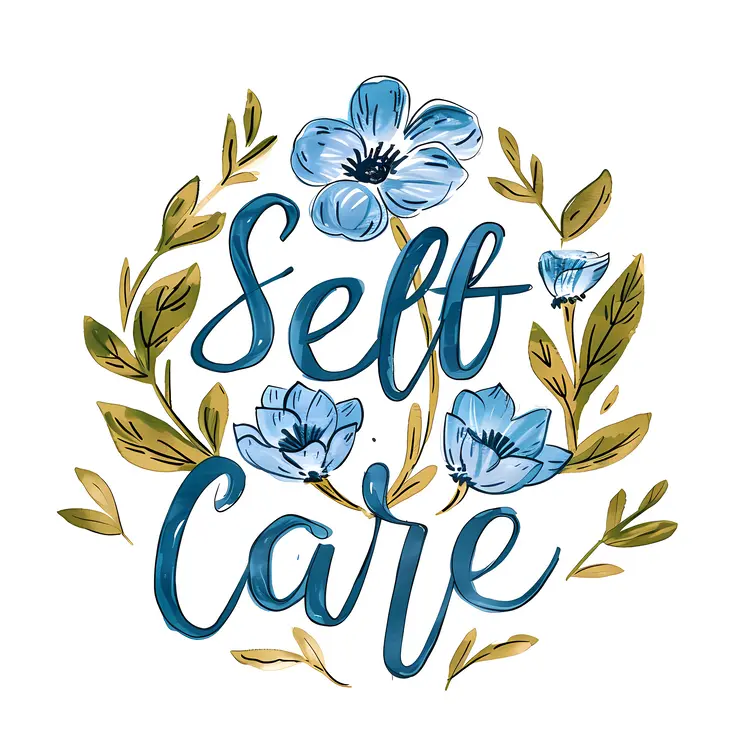 Blue Flowers Self Care Illustration