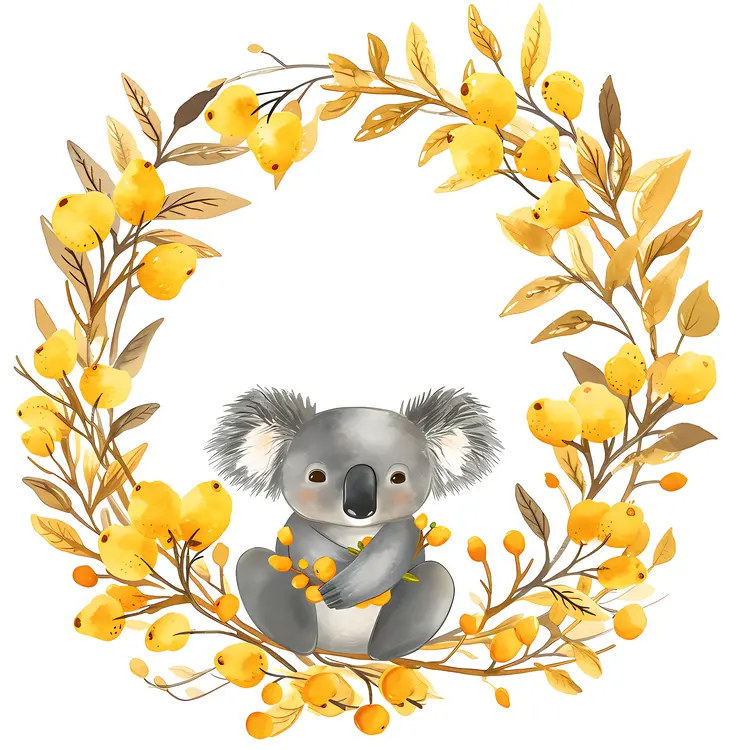 Lovely Koala in Yellow Floral Wreath
