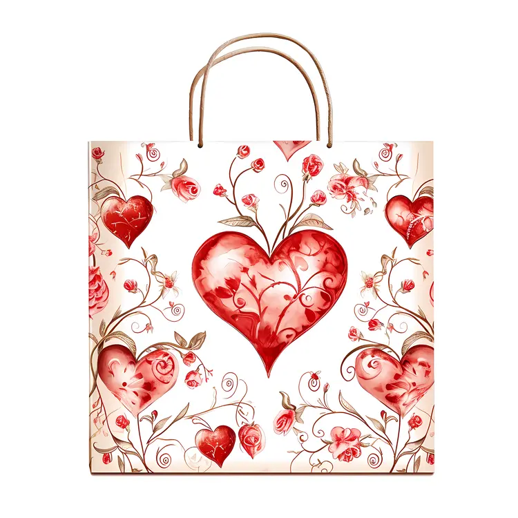 Valentine's Day Gift Bag with Hearts and Roses