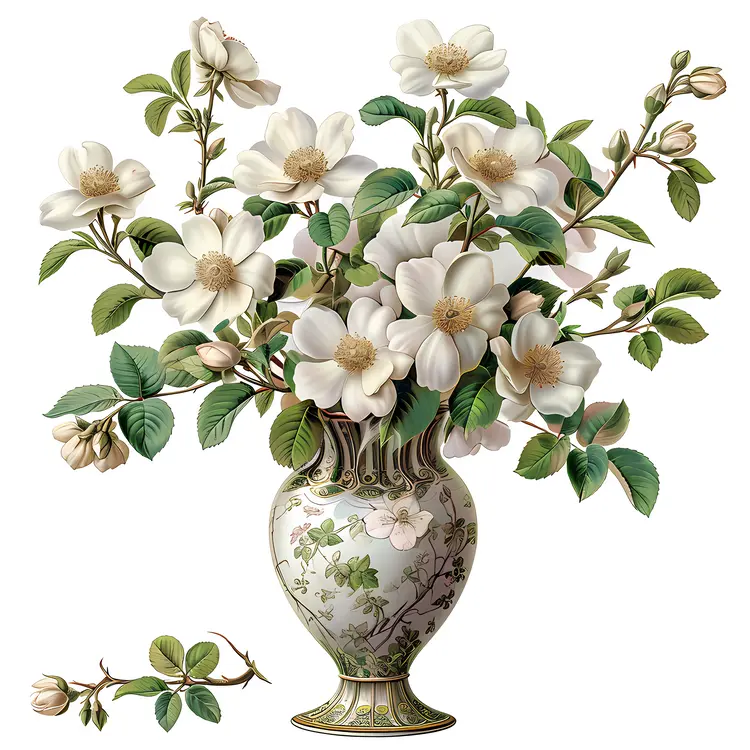 Beautiful White Flowers in a Decorative Vase