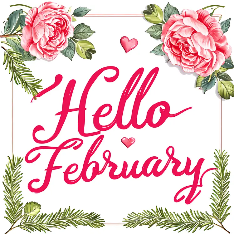 Hello February with Roses and Leaves