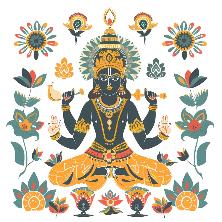 Hindu Deity with Floral Ornaments