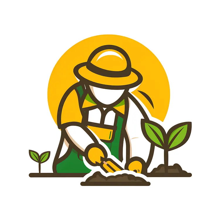 Gardener Planting with Sun Illustration