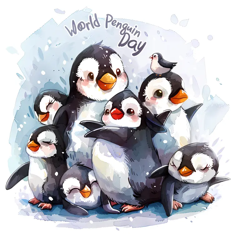 Group of Penguins Celebrating World Penguin Day