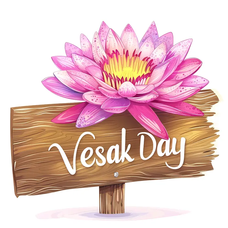 Vesak Day with Lotus Flower on Wooden Sign