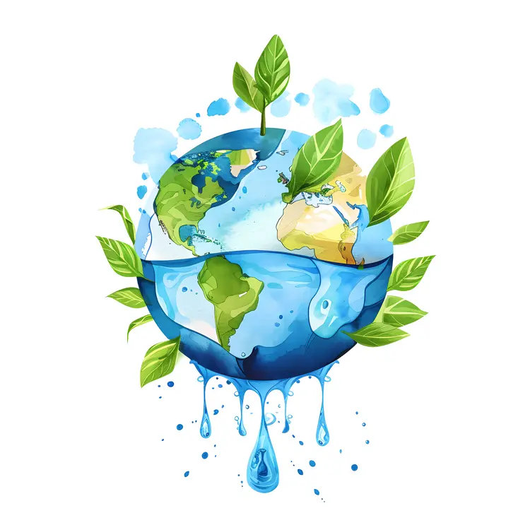 Earth with Leaves and Water Drops