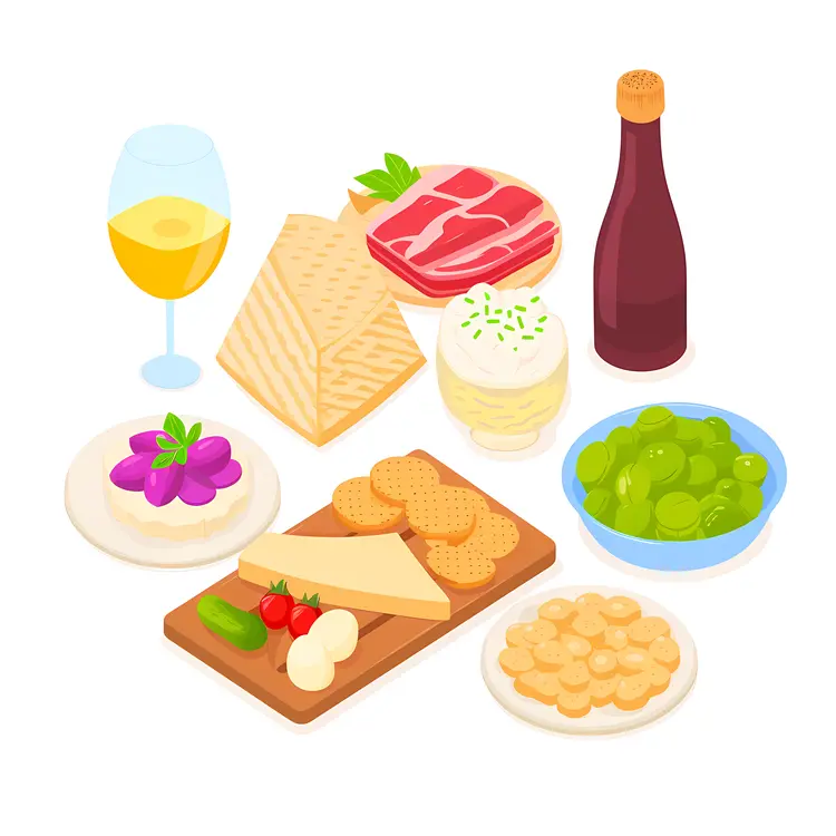 Wine and Cheese with Grapes and Tomato