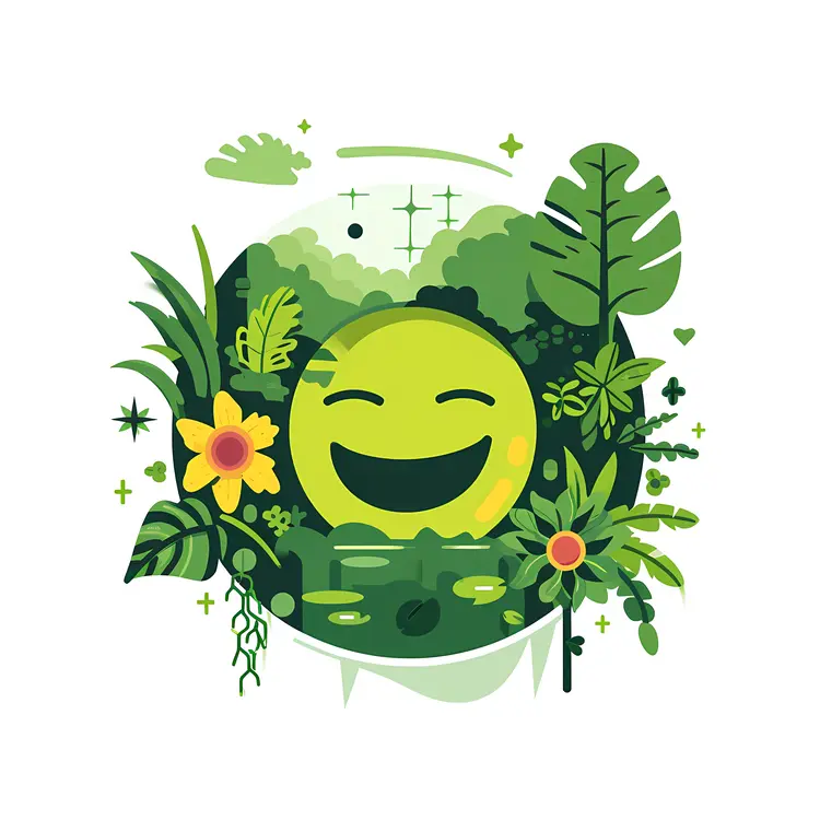 Happy Earth Cartoon with Plants and Flowers