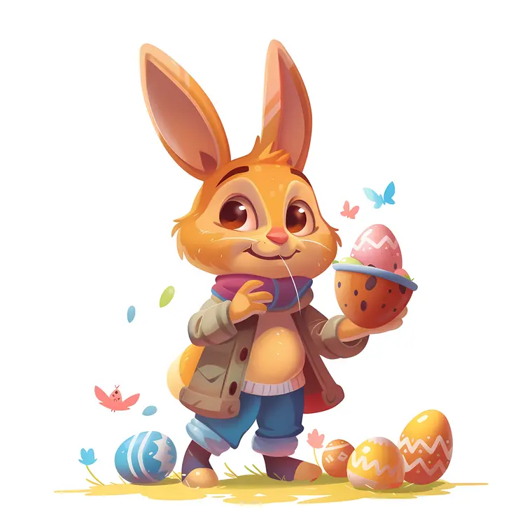 Cute Easter Bunny with Eggs