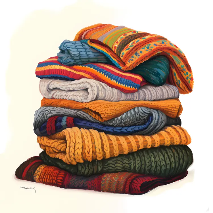 Stack of Vibrant Sweaters in Bright Colors