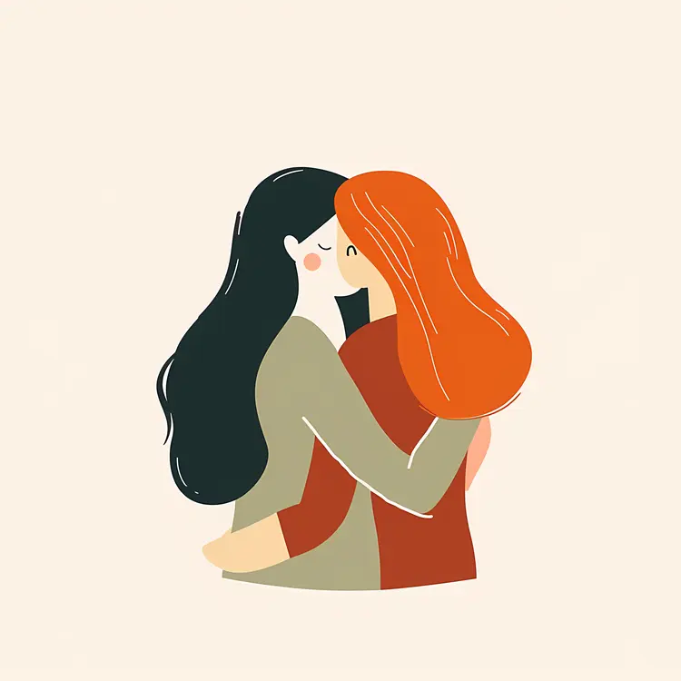 Two Women Hugging Affectionately