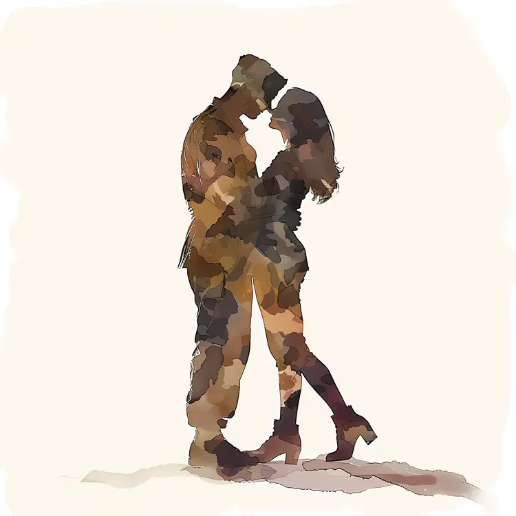 Watercolor of Military Couple Embracing