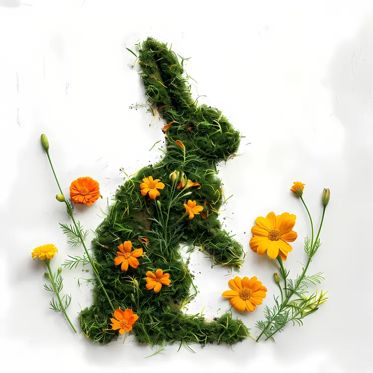Green Bunny with Orange Flowers