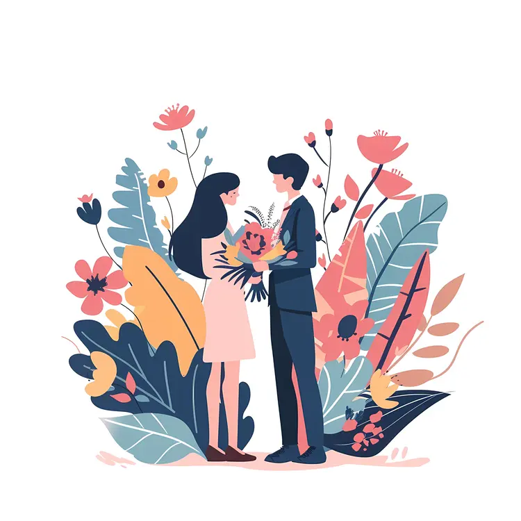 Romantic Couple with Flowers