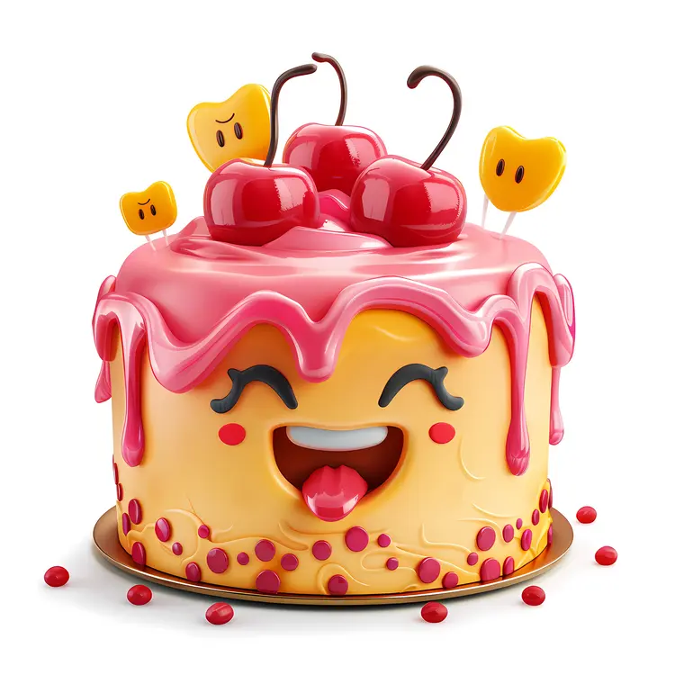 Cute Cake with Cherries and Pink Frosting