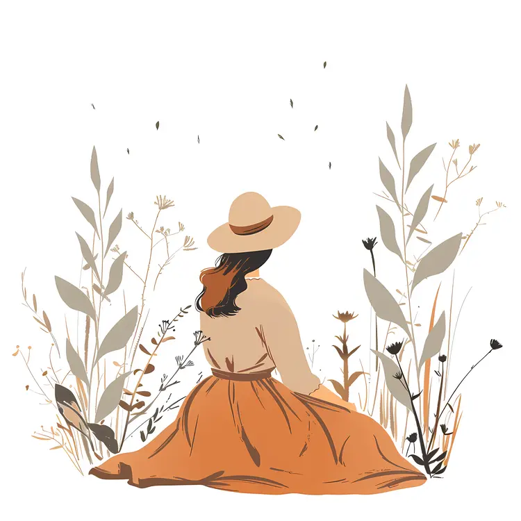 Woman Sitting in Nature with Hat