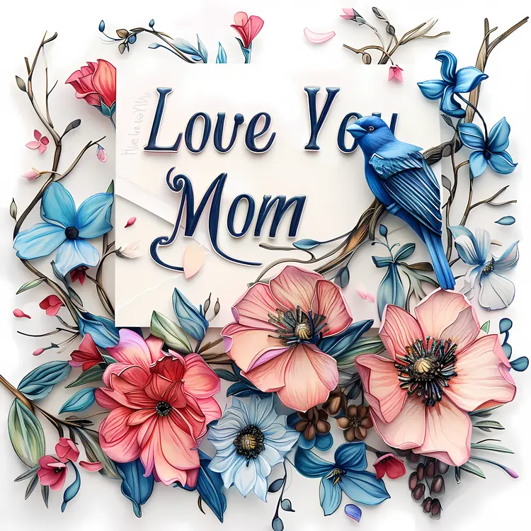 Love You Mom Card with Flowers
