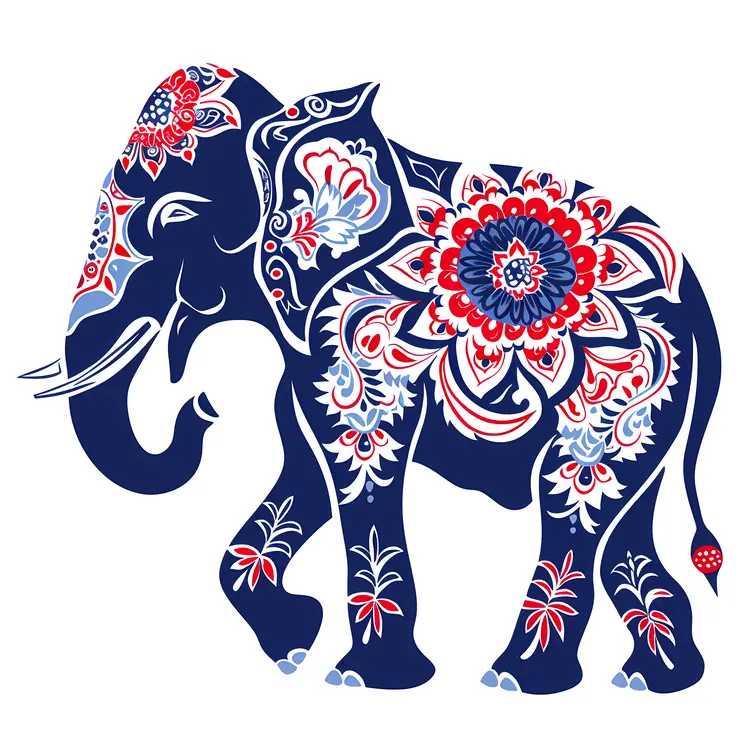 Ornate Blue Elephant with Floral Patterns