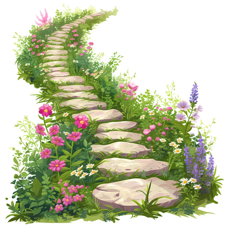 Stone Pathway with Colorful Flowers
