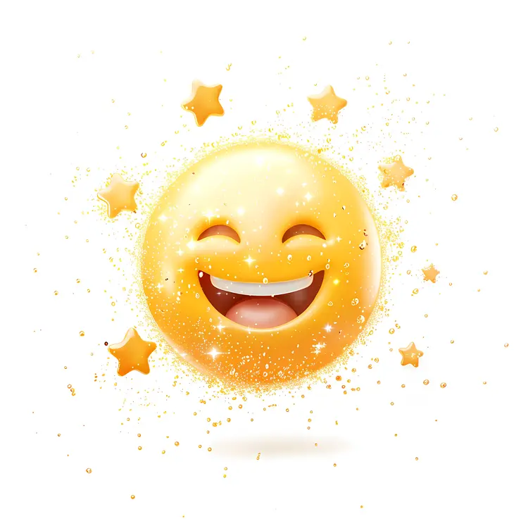 Golden Happy Face with Stars