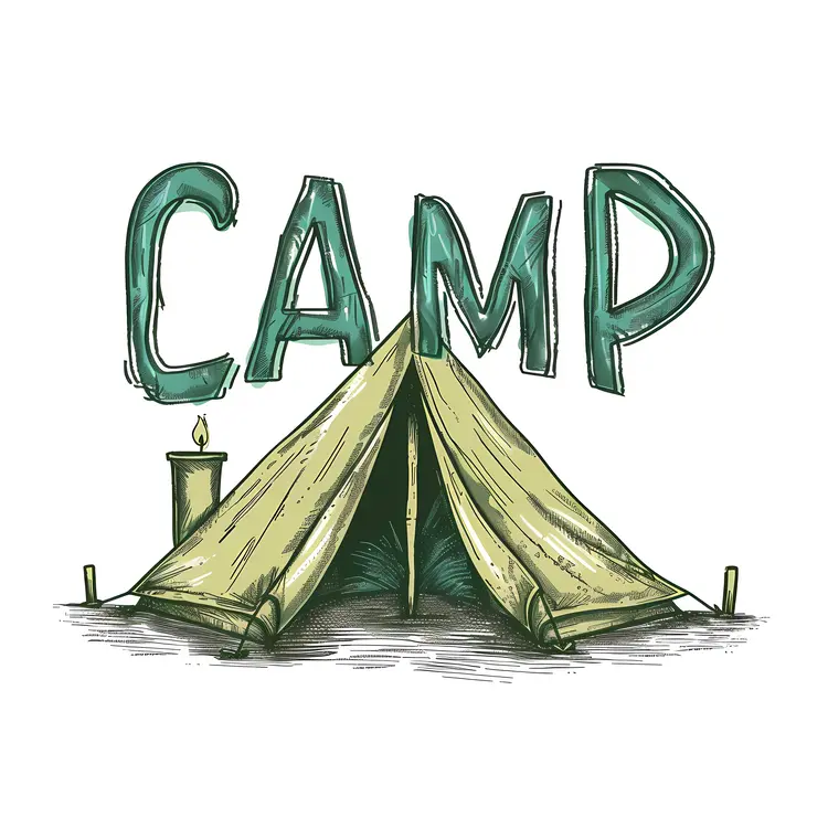 Camp Sign with Tent and Candle