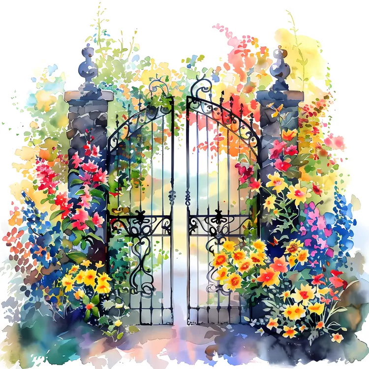 Beautiful Iron Gate with Colorful Flowers