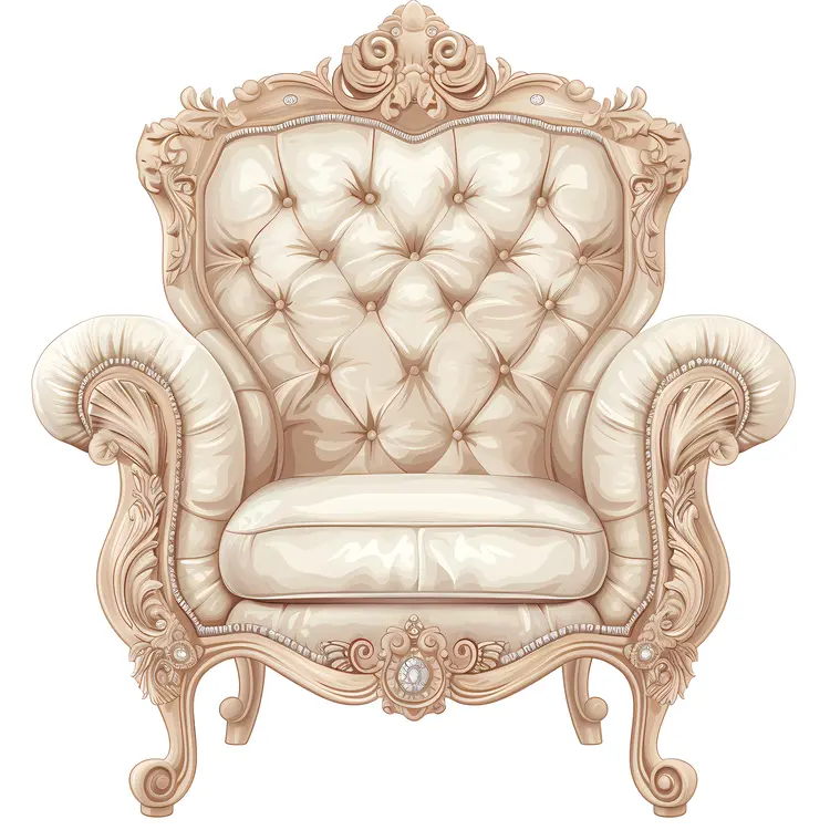 Ornate White and Beige Armchair
