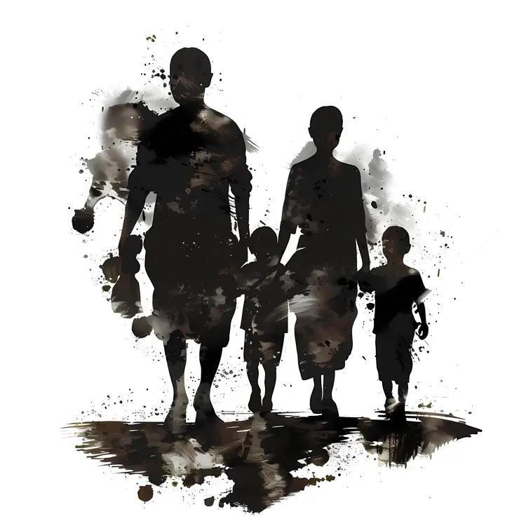 Silhouette Family Walking