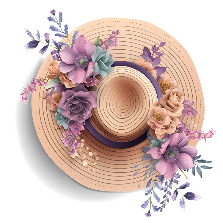 Wide Brim Hat with Pastel Floral Embellishment