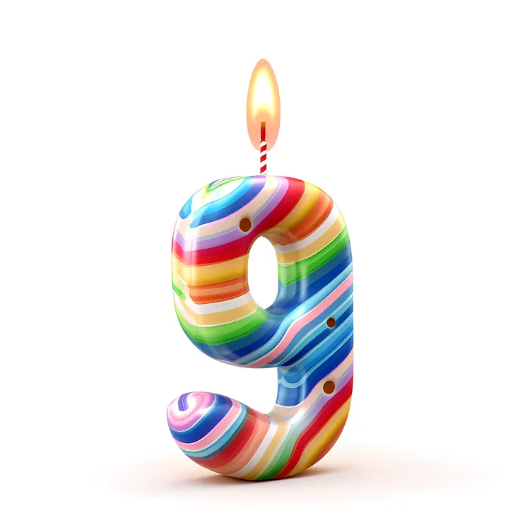 Colorful Number 9 Candle