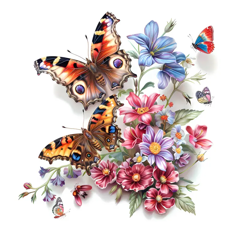 Vibrant Butterflies and Flowers in Bloom