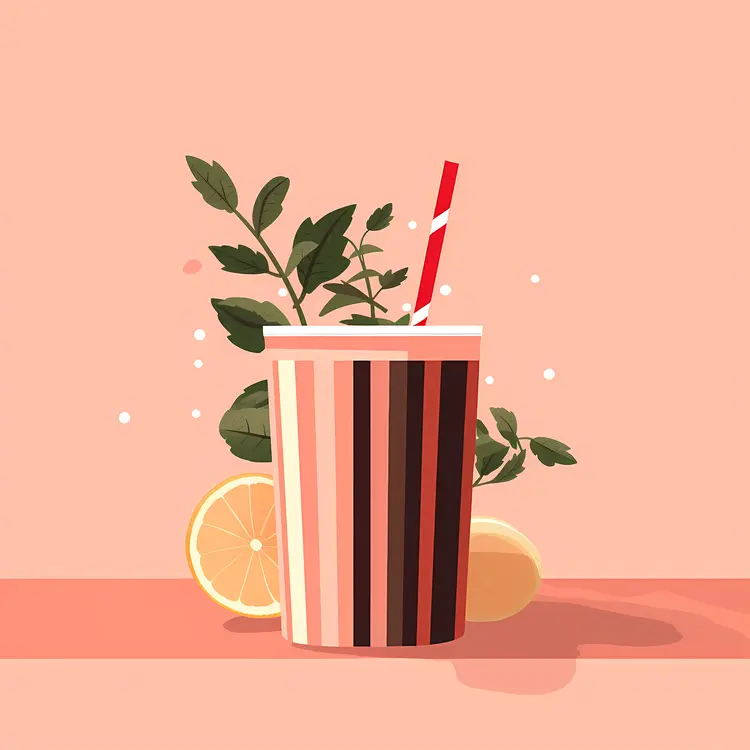Striped Cup with Straw and Lemon