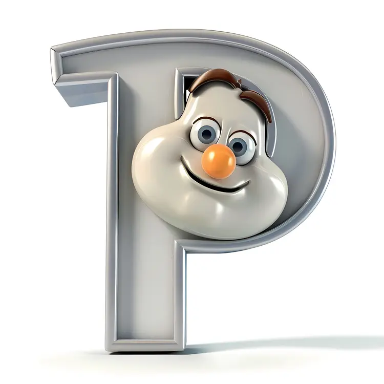 Gray P Alphabet Character with a Face