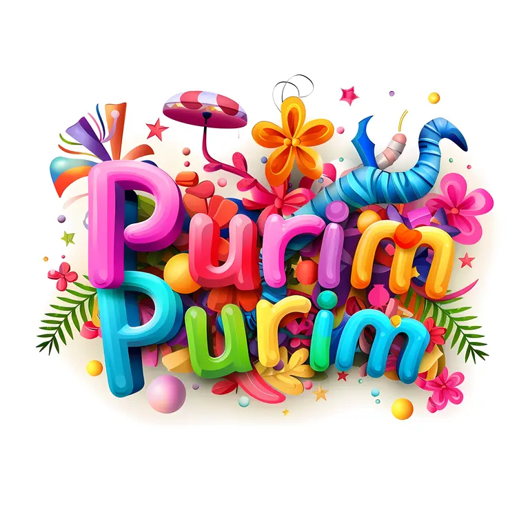 Vibrant Purim Text with Decorations