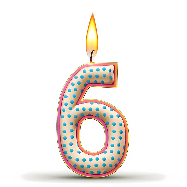 Colorful Number 6 Birthday Candle with Polka Dots