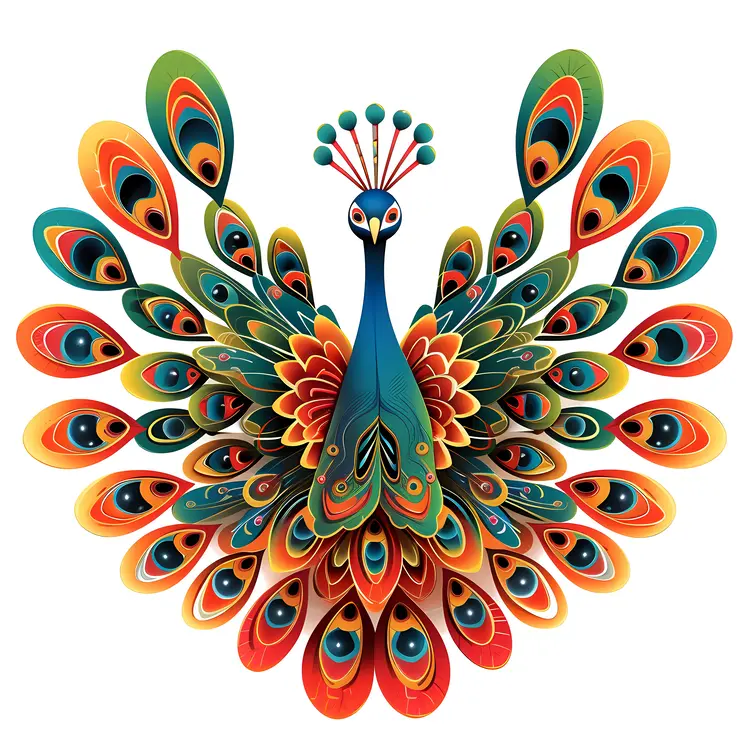 Colorful Peacock with Spread Feathers