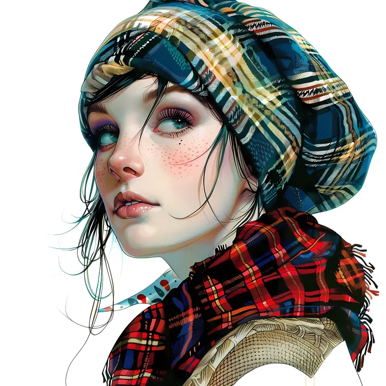 Girl with plaid hat and scarf