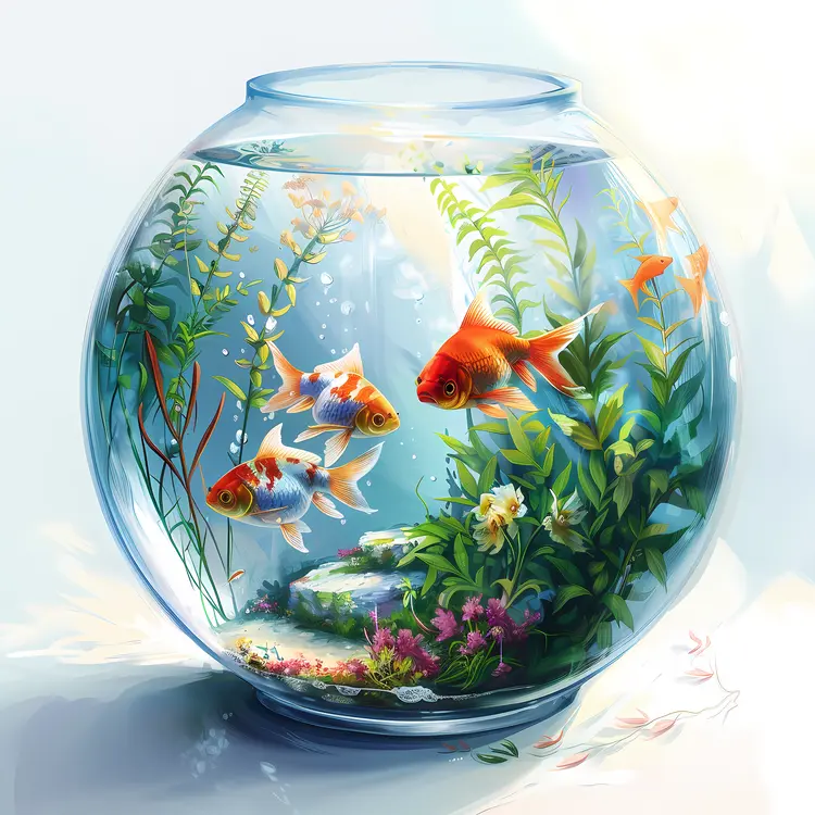 Bright Fishbowl with Colorful Goldfish