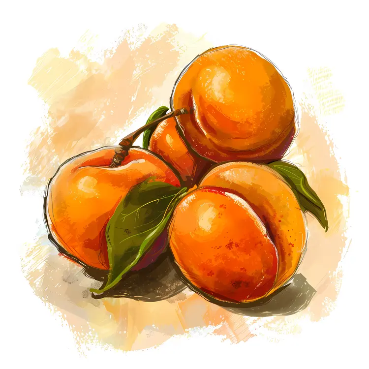 Apricots on Branch with Leaves