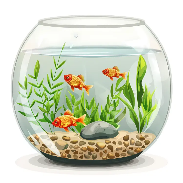 Cartoon Fish Bowl with Goldfish