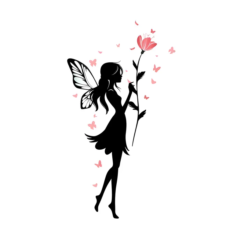 Silhouette Fairy with Pink Flower