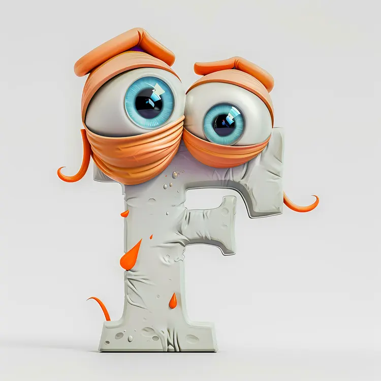 Cartoon F Letter with Eyes